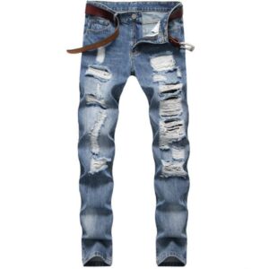 Men’s Classic Blue With Holes Jeans